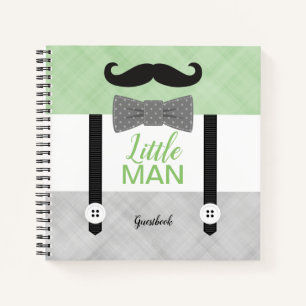 Little man green gray baby boy shower guest book