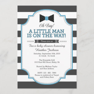 Little Man Invitation, Bow Tie Invitation 5x7