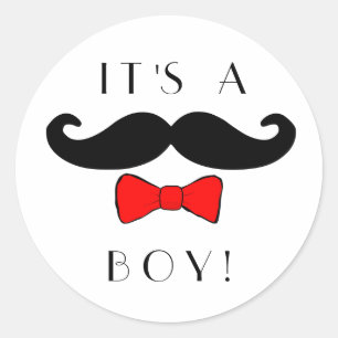 Little Man It's a Boy Moustache and Red Bowtie Classic Round Sticker