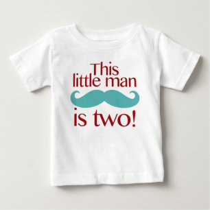 Little Man Moustache 2nd Birthday Shirt Red & Aqua