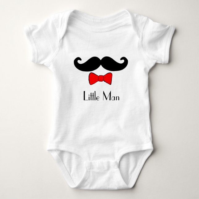 Little Man Moustache and Bowtie Funny Baby Bodysuit (Front)