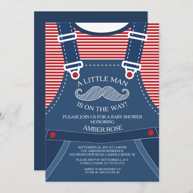 Little Man Moustache Baby Shower Invitation (Front/Back)