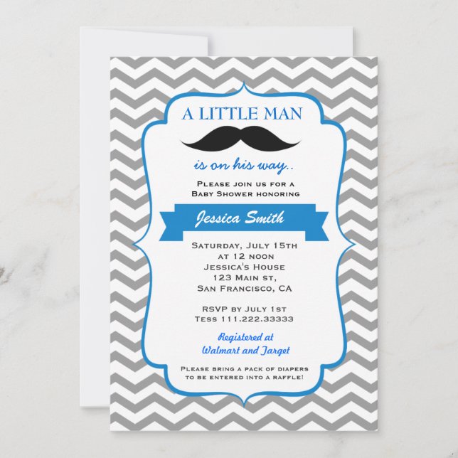 Little Man Moustache Baby Shower Invitation (Front)
