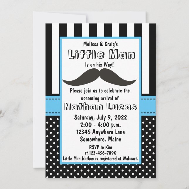 Little Man Moustache Baby Shower Invitations (Front)
