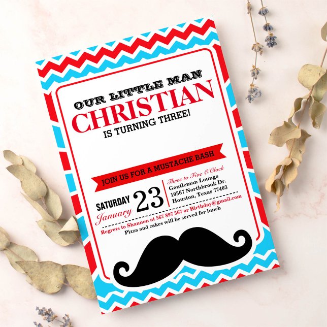 Little Man Moustache Bash Birthday Party Invitatio Invitation (Creator Uploaded)