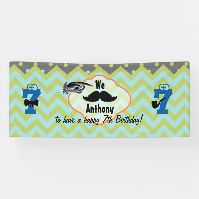 Little Man Moustache Birthday Party Any Age Banner (Horizontal)