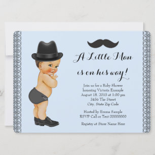 Little Man Moustache Blue and Black Baby Shower Invitation