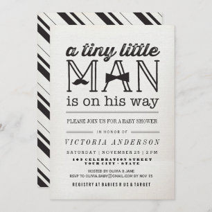 Little Man Moustache Bow Tie Boy Baby Shower Invit Invitation