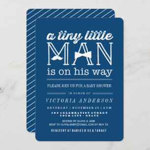 Little Man Moustache Bow Tie Boy Baby Shower Invit Invitation