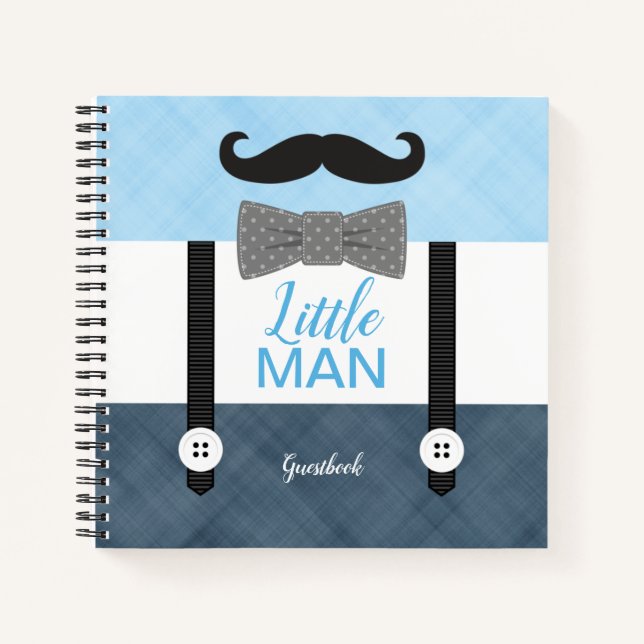 Little man navy blue boy baby shower guestbook notebook (Front)