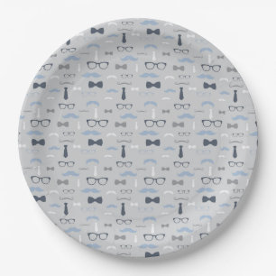 Little Man Paper Plate, Navy, Grey Plate