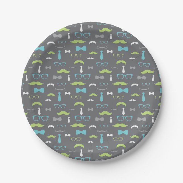 Little Man Paper Plate, Teal, Lime, Grey Paper Plate (Front)