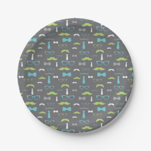 Little Man Paper Plate, Teal, Lime, Grey Plate
