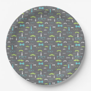 Little Man Paper Plate, Teal, Lime, Grey Plate