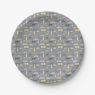 Little Man Paper Plate, Yellow, Grey Plate