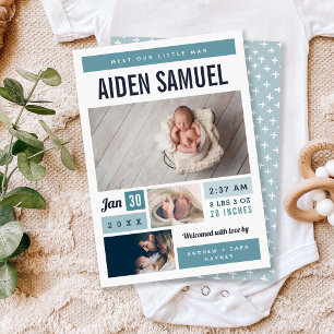 Little Man Photo Collage Birth Announcement