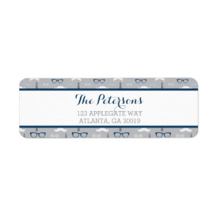 Little Man Return Address Label, Navy Blue, Grey