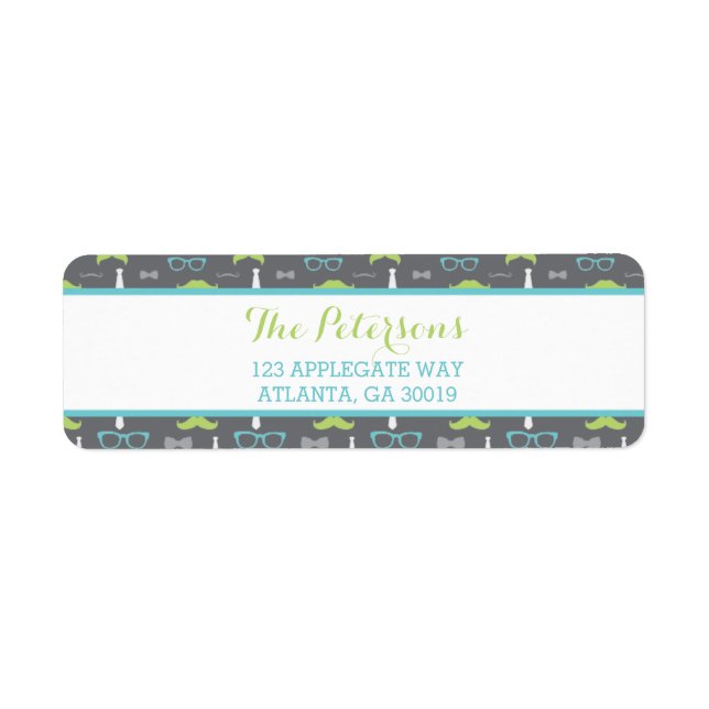 Little Man Return Address Label, Teal, Green, Grey (Front)
