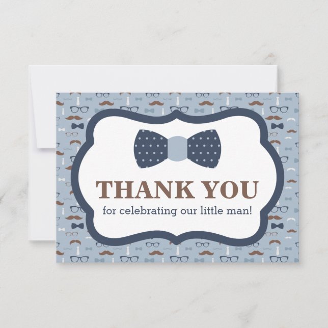 Little Man Thank You Card, Bow Tie, Blue, Brown (Front)