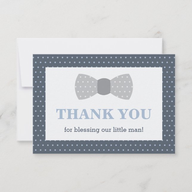 Little Man Thank You Card, Navy Blue, Grey (Front)