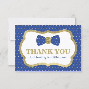 Little Man Thank You Card, Royal Blue, Gold Card