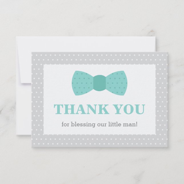 Little Man Thank You Card, Teal, Grey (Front)