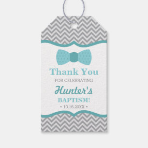 Little Man Thank You Tag, Aqua, Grey, Baptism Gift Tags