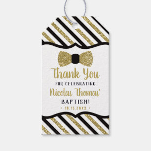 Little Man Thank You Tag, Black, Gold, Baptism Gift Tags