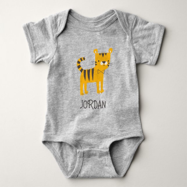 Little Man | Tiger Bow Tie Baby Bodysuit (Front)