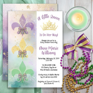 Little Mardi Gras Queen Fleur de Lis Baby Shower Invitation