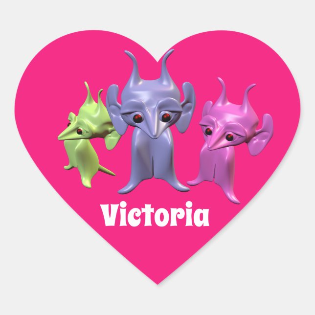Little Martians, personalised for children. Heart Sticker (Front)