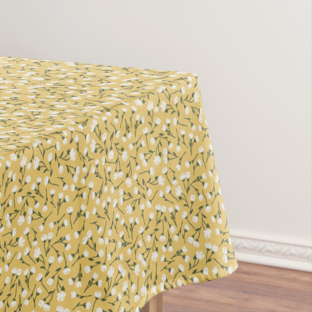 Little Meadow Ditsy Floral Pattern - Mustard Cream Tablecloth (In Situ)