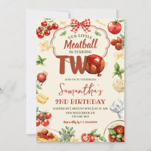 Little Meatball Is Two Italian Pasta Birthday Invitation