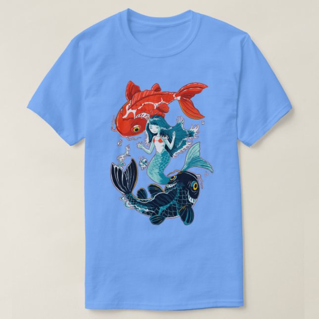 Little Mermaid and Koi Fish T-Shirt (Design Front)