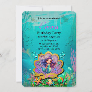 Little Mermaid Birthday Girl Party, Under the Sea  Invitation