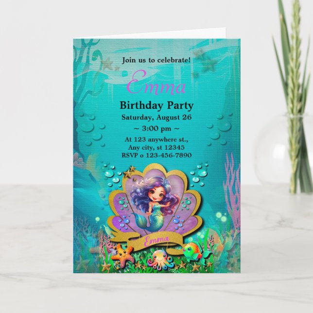 Little Mermaid Birthday Girl Party - Under the Sea Invitation (Front)