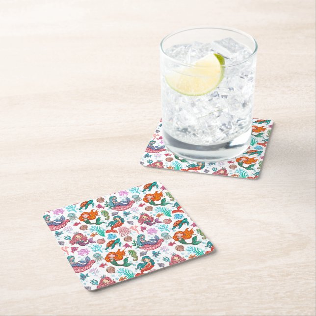 Little Mermaid Birthday Paper Napkin Square Paper Coaster (Insitu)