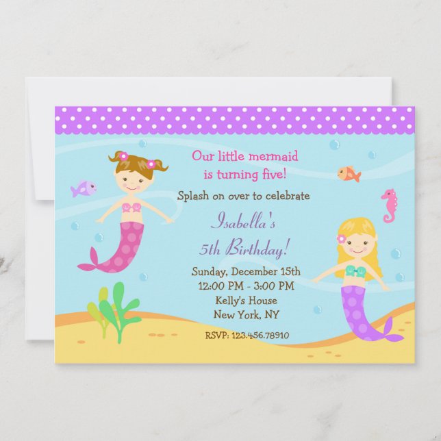 Little Mermaid Birthday Party Invitations (Front)
