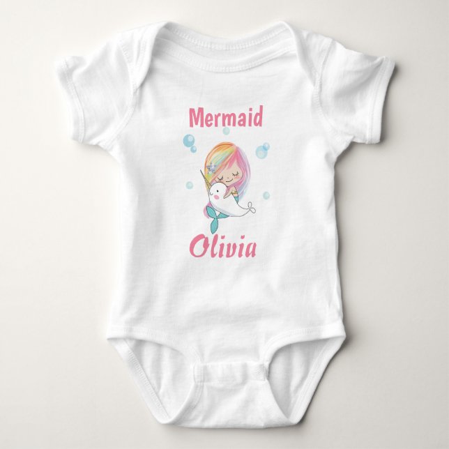 Little mermaid bodysuite Narwhal and mermaid Baby Bodysuit (Front)