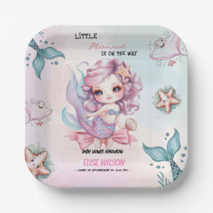 Little Mermaid bow is on the way baby shower3 Paper Plate