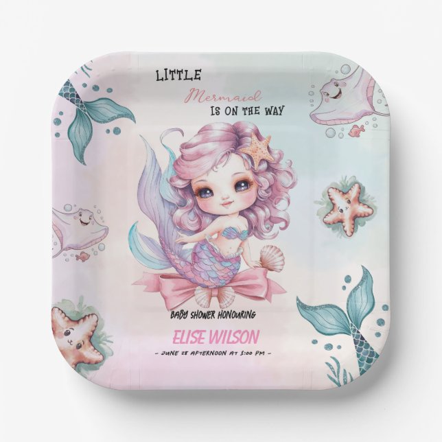 Little Mermaid bow is on the way baby shower3 Paper Plate (Front)