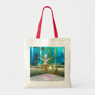 Little Mermaid Cute Fantasy Girl, Blue Ocean Tote Bag