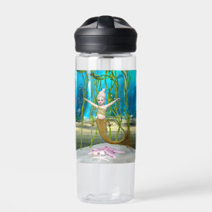Little Mermaid Cute Fantasy Girl, Blue Ocean Water Bottle