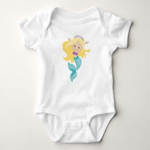 Little Mermaid, Cute Mermaid, Blonde Hair, Shells Baby Bodysuit