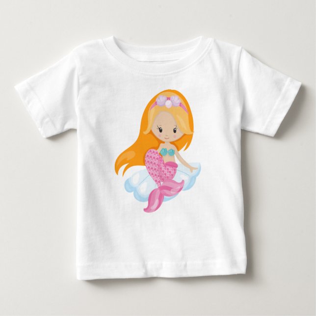 Little Mermaid, Cute Mermaid, Orange Hair, Shells Baby T-Shirt (Front)