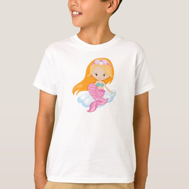 Little Mermaid, Cute Mermaid, Orange Hair, Shells T-Shirt (Front)
