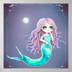 Little Mermaid cute teal tail gift  Poster