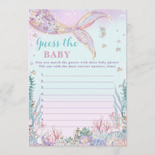 Little Mermaid Girl Shower Guess the Baby Game Card