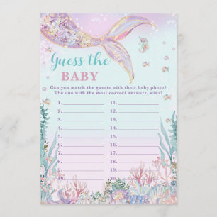 Little Mermaid Girl Shower Guess the Baby Game Card
