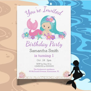 Little Mermaid Glitter Birthday Party Invitation